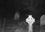Happy halloween, pacman ghost in the graveyard
